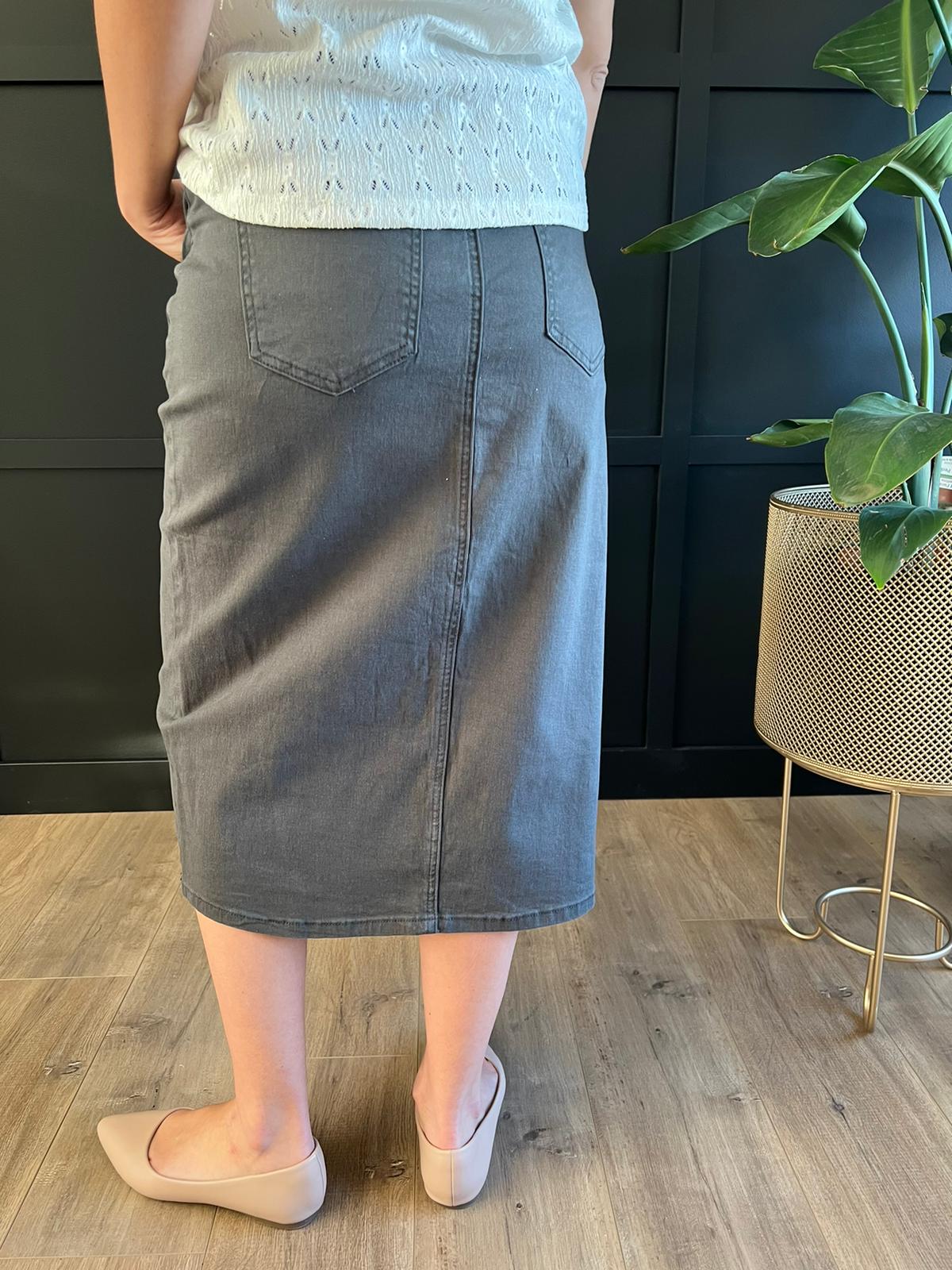 Remi Smokey Charcoal Midi Skirt 29 inches long - Ladies & Lavender Boutique
