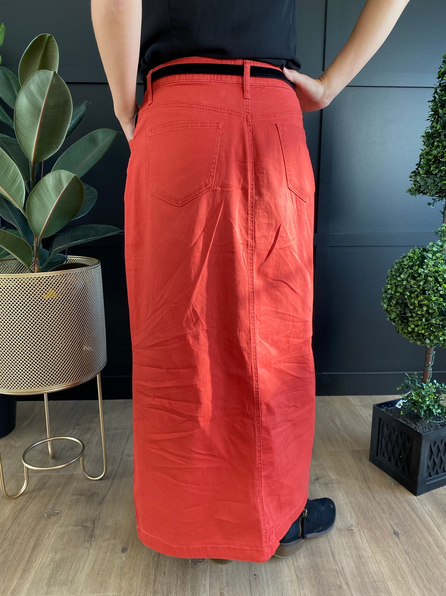 “Skylar” in Terra Cotta Coloured Twill Long Skirt - Ladies & Lavender Boutique