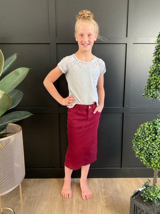 "Natalie" in Wine Girls Mid Length Skirt - Ladies & Lavender Boutique